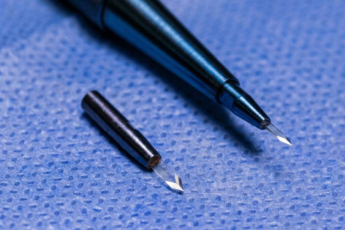 Lâmina de safira para técnica FUE Sapphire — transplante capilar
